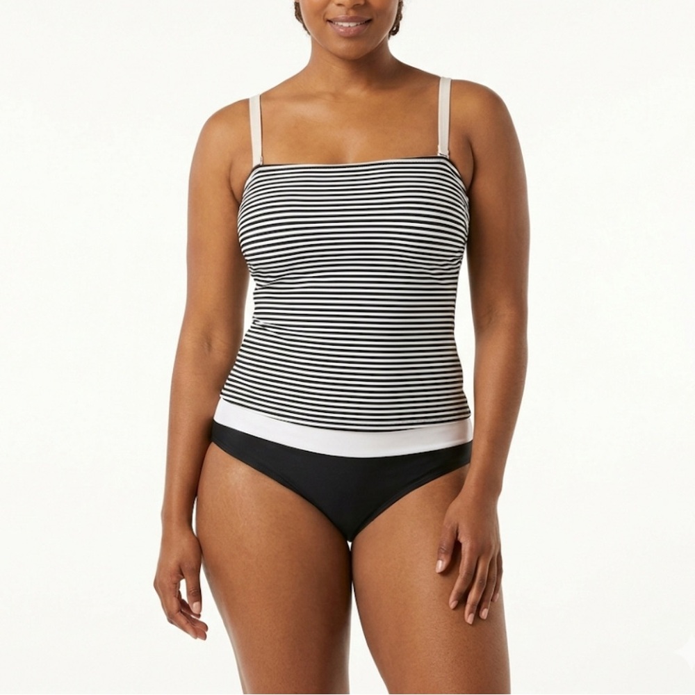 Venus Black White Striped One Piece Swimsuit Size 8 Colorblock Cami Bathing Suit